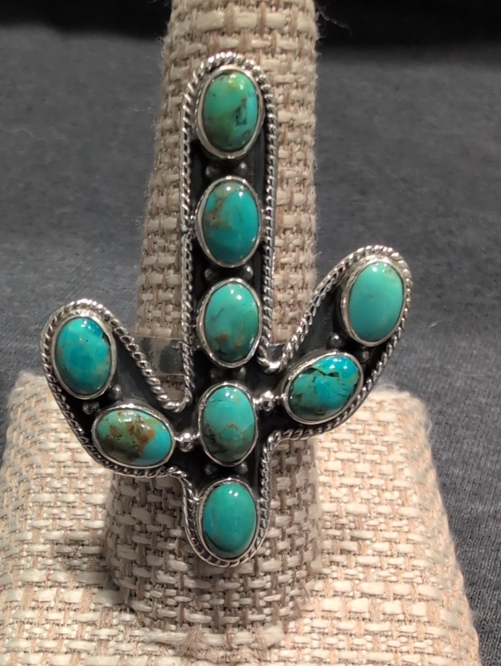 Turquoise Cactus Statement Ring - Sterling Silver